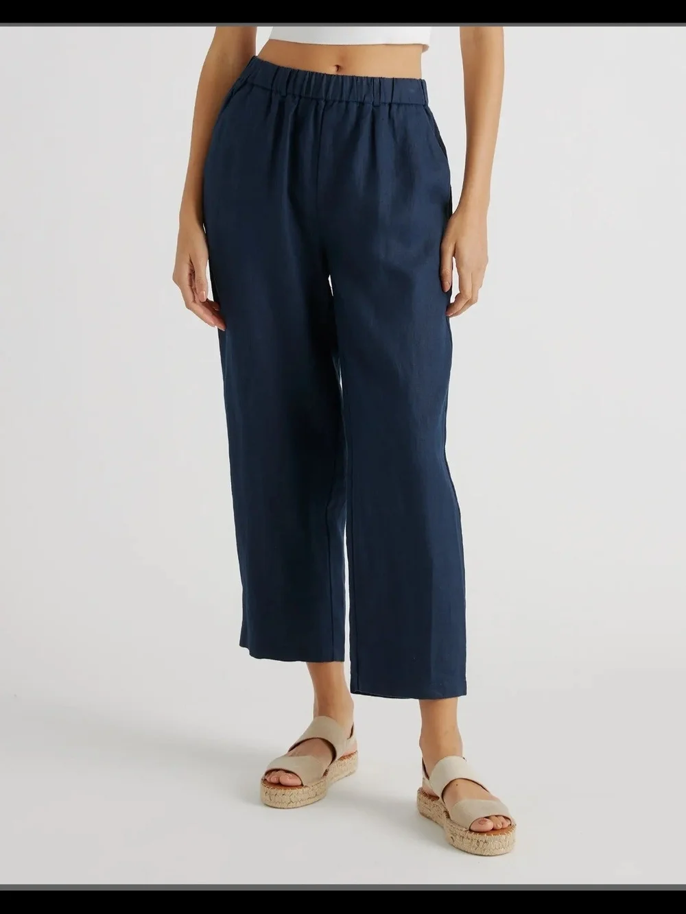 Quince Navy 100% European Linen Trouser Pants